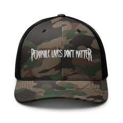 Camouflage trucker hat that says Pedo lives dont matter