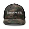 Image of Camouflage trucker hat that says Pedo lives dont matter